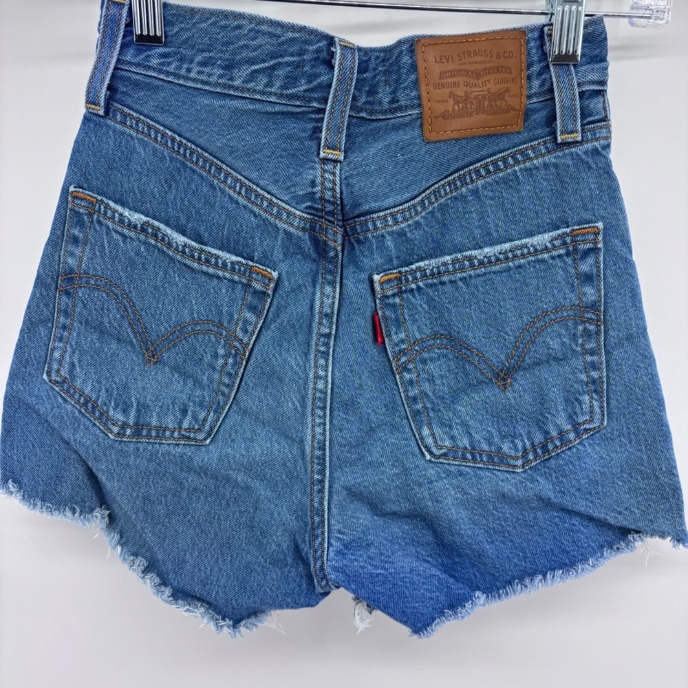 Levi's Premium Ribcage Denim Shorts Women's Size 24 Distressed Frayed Blue